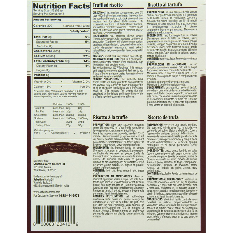 SABATINO PRONTO Truffle Risotto, 6.2 Ounce, Pack of 1