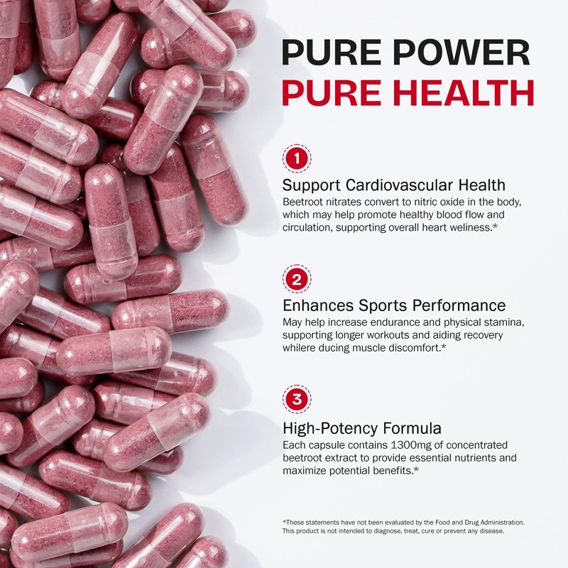 Beet Root Capsules 1300mg, Natural Energy & Endurance Support, Non-GMO