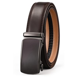 KUULIMEE Men's Ratchet Leather Belt for Men Suit Business Jeans, Width 35 mm, Dark Brown-02