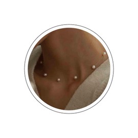 Cybche Pearl Choker Necklace Silver Transparent Collar Necklace Small Pearl Beaded Necklace Pearl Fishing Line Necklace Short Pearl Clavicle Necklace Jewelry for Women