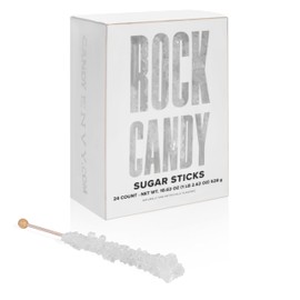 White Rock Candy Sugar Sticks - Original Sugar Flavored - 24 Individually Wrapped White Candy Party Favors