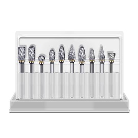 AWAVM Tungsten Carbide Steel Double Cut Rotary Burrs Set for Rotary Tool, 10pcs 1/8 inches Shank Fits Rotary Tool for Grinder Drill, DIY Woodworking Carving, Metal Polishing, Engraving, Drilling