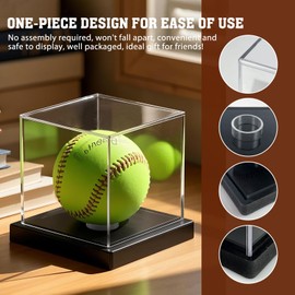Softball Display Case, Clear Acrylic Cube Softball Case, UV Protected Ball Holder Showcase, Softball Stand Box for Signed Balls Memorabilia