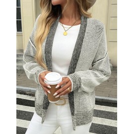 Saodimallsu Womens Open Front Cardigans Long Sleeve Waffle Knit Shawl Collared Fall Trendy Sweater Coats with Pockets Apricot