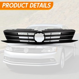 YLT AUTO Front Cover Upper Bumper Grille Replacement Shroud VW Front Mesh Cover Air Intake with Chrome Trim for 2015 2016 2017 2018 Volkswagen Jetta