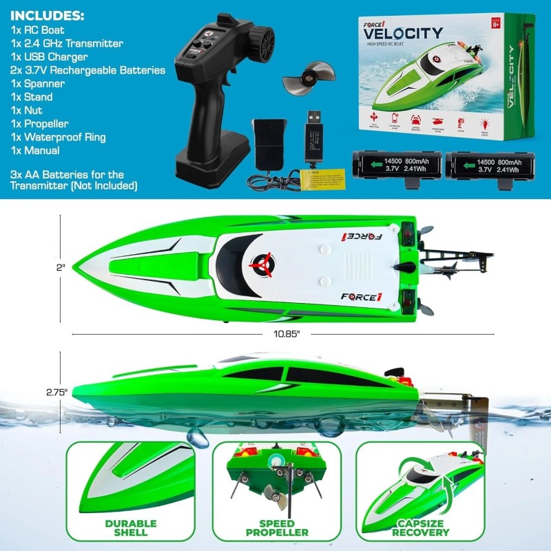 Force1 Velocity Green 20mph Underwater Diving RC Boat
