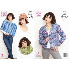 King Cole 5837 Knitting Pattern Womens Jacket Poncho Hat in Big Value Super Chunky Tints