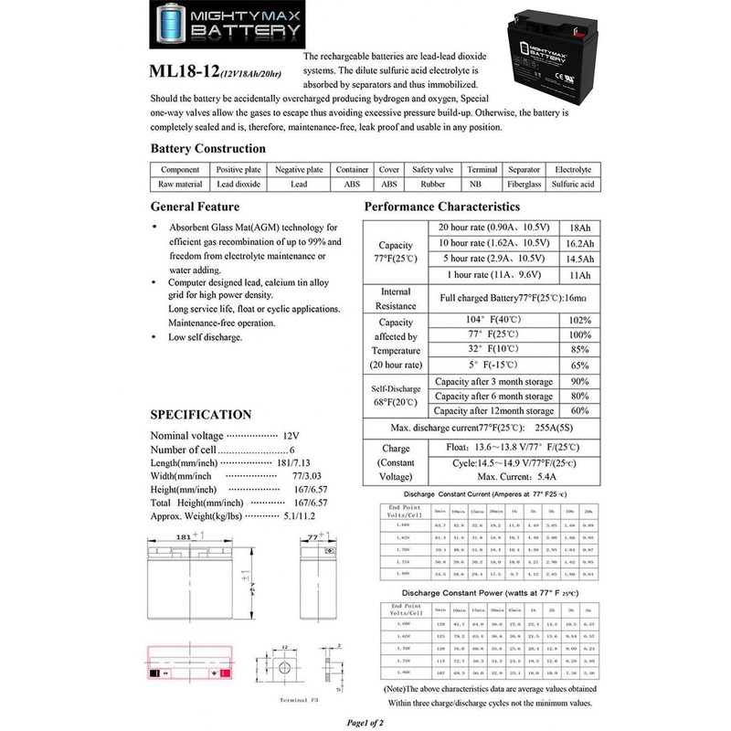 Mighty Max Battery 12V 18AH SLA Battery for Briggs Stratton