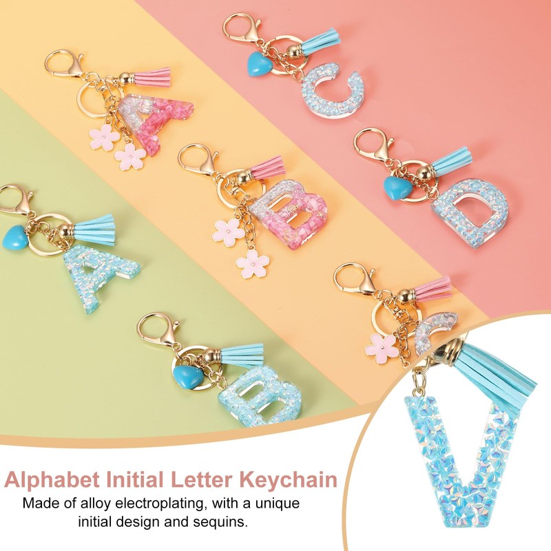 [PATIKIL] Alphabet Initial Letter Keychain Resin Cute Keychain with Tassel