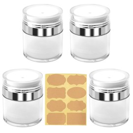 Jubaopen 4 x 50 ml Airless Pump Dispenser Lotion Cream Dispenser Vacuum Bottle Refillable Pump Container Rice Cream Bottle Lotion Jar Cosmetic Container with Sticker