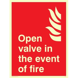 Viking Signs FV368-A5P-PV "Open Valve In The Event Of Fire" Sign, Photoluminescent Vinyl Sticker, 150 mm H x 200 mm W