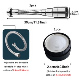 BSITSSS 30cm 22mm Wasserhahn Verlängerung Flexibel 360 Schwenkbarer Faucet Extender Wasserhahnverlängerung für Küche, Badezimmer, Toilette, Mit 1PCS 24mm Sieb für Wasserhahn