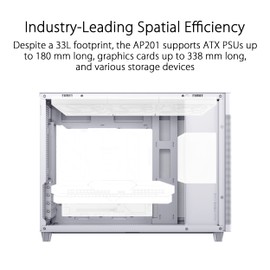 ASUS Prime AP201 White MicroATX Tempered Glass Edition Supports Graphics Cards up to 338mm, 360mm Coolers, & Standard ATX PSUs, Tool-Free Side Panels, Tempered Glass Side & Front Panel USB Type-C
