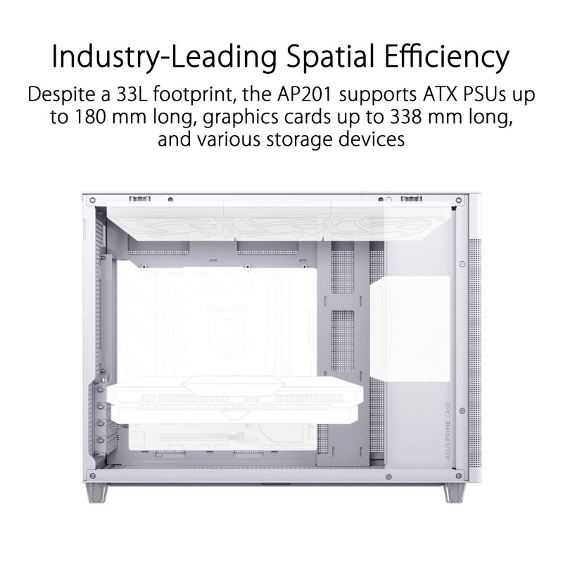 ASUS Prime AP201 White MicroATX Tempered Glass Edition Supports Graphics