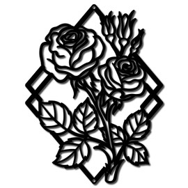 CREATCABIN Rose Metal Wall Art Decor Black Wall Hanging Decor Iron Wall Art Diamond Silhouette Sculpture Decoration Sign Hollow Out Minimalist Ornament for Yoga Garden Balcony Indoor Outdoor 12x9 Inch