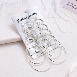 Hoop Earrings for Women Set, 6 Pairs Statement Round Star Heart Large Hoop Pearl Rhinestone Sun Trendy Earrings Stud for Teen Girls Holiday Jewelry Gifts (6 Pairs(Silver))