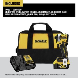 DEWALT DCF850P1R 20V MAX ATOMIC Lithium-Ion Brushless 3-Speed 1/4 in. Cordless Impact Driver Kit (5 Ah) (Renewed)