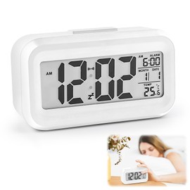 VFANDV Wecker Digital, Elektronischer Wecker Nachttisch mit Große LED Anzeige Batteriebetrieben Reisewecker Tischuhr mit Temperatur Schlummerfunktion Digitaler Wecker für Home Office, Weiß