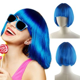 Tangyaoyusun 10Inch Navy Blue Wig with Bang Short Straight Hair Cosplay Bob Wig For Girls Women Theme Party (Navy Blue)