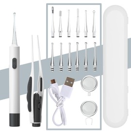 耳かき ライト 光る耳かき LEDライト付き耳かき USB充電式 光る耳かき ルーペ 耳掃除 、マルチスタイルの交換可能なイヤーチップ 耳掃除 光る耳かき 子供用 お年寄り用 家庭用 耳かき ライト イヤークリーナー 収納付き 携帯便利 (白)