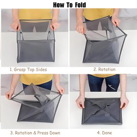 2 Pack Popup Laundry Hamper, Collapsible Mesh Laundry Baskets with Handles, Foldable Clothes Storage Hamper, Easy to Open, Portable for Laundry Storage, Kids Toy, Bathroom, Dorm or Travel, Grey