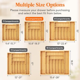 Lifewit Silverware Drawer Organizer, Expandable from 10.8 to 18.5 Inches, 8 Slot Utensil Tray for Kitchen, Bamboo Flatware and Cutlery Holder, Wood Adjustable Storage for Spoons Forks Knives, Natural