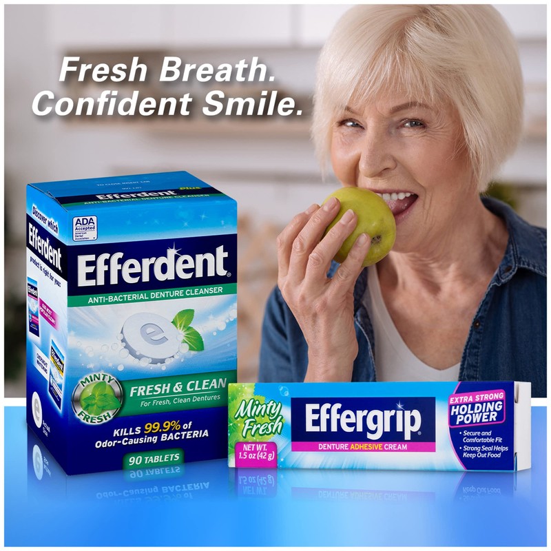 Effergrip Denture Adhesive Cream, Minty Fresh, 1.5 Oz, Zinc-Free Formula