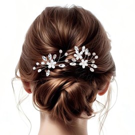 ACO-UINT 2 PCS Wedding Hair Pins Pearl Hair Clips Flower Pins Wedding Accessories for Brides Bridal Headpieces with Crystals