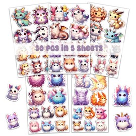 BIGZORO Pack 50 PCS Cartoon Animal Stickers Fantasy Creature Vinyl Decals Waterproof Cute Kawaii Anime Decorative Bumper Water Bottles Laptop Bicycle Skateboard Journal for Kids Teen