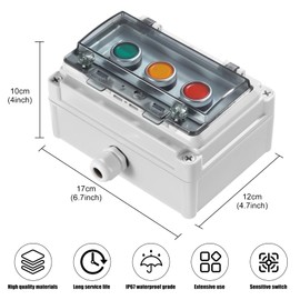 Push Button Switch IP67 Outdoor Waterproof Button Switch Box Green/Yellow/Red Instantaneous Button Switch with Protective Cover Anti-Misoperation Switch