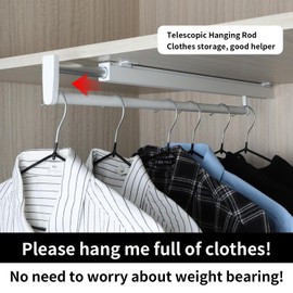 BaiNong pull out closet rod pull out pants rack for closet white 9-1/2 inch pull out rack clothes pull out valet rod closet telescopic trouser rack shallow cabinet organize pants and clothes