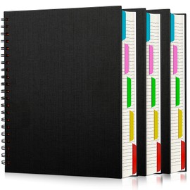 EUSOAR Notebook with Tabs, 3 Pack A4 Letter Size11 x 8-1/2", Black Hardcover Spiral 5 Subject Notebook, 120 Sheets/ 240 Pages, 100GSM College Ruled Paper, Journals for Work Office School Composition