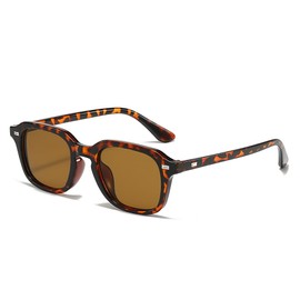 YAMEIZE Retro Square Sunglasses Men Women Square Sunglasses Vintage 90s UV400 Protection, Leopard-brown