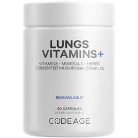 Codeage Lungs Vitamins, A, C, D, E, B6, Milk Thistle Lung Supplement, Zinc & Magnesium, Cordyceps, Reishi, Chaga, Poria, Tylophora, Ginger, Peppermint Leaf Organic Herb Cleanse - Non-GMO - 90 Capsules