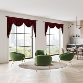 Phating Burgundy Red Valance - Waterfall Valance for Window Toppers Window Cutains for Bedroom (1 Panel, Wine Red, W59 inch)