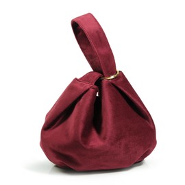 Women Clutch Velvet Top Handle Bag Wristlet Small Tote Purse, Dark Red, Medium