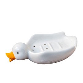 Leadigol Duck Shape Soap Dish, Self Draining Soap Holder, Cute Duck Shape Soap Rack, Waterproof Multi-Purpose Ceramic Duck Shape Soap Rack Tray Holder for Shower Bathroom