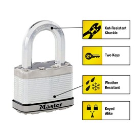 Master Lock M15XTLF Magnum Heavy Duty Outdoor Padlock with Key, 2 Pack Keyed-Alike