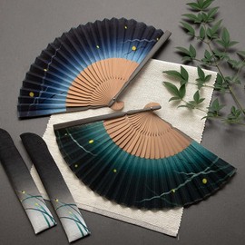 Osaka Choseido Fan, Men's, Stylish, Business, Folding Fan Bag, Set with Handkerchief, green