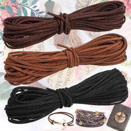 Begpoee Pack of 3 Faux Leather Cord, Faux Suede Cord, Leather Cord Chain, Leather Cord Faux Thread, Leather Cords, 10 m x 3 mm, for DIY Bracelet, Necklace, Jewellery, Crafts (3 Colours)