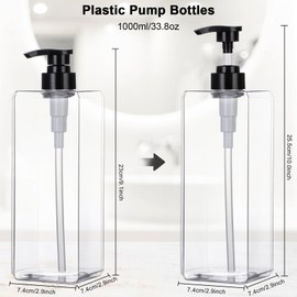 Yebeauty Pump Bottle Dispenser, 33.8oz 1000ml Empty Plastic Shampoo Pump Dispenser Shower Soap Dispenser Refillable Liquid Containers for Conditioner Body Wash, Bathroom Kitchen, 2 Pack Clear