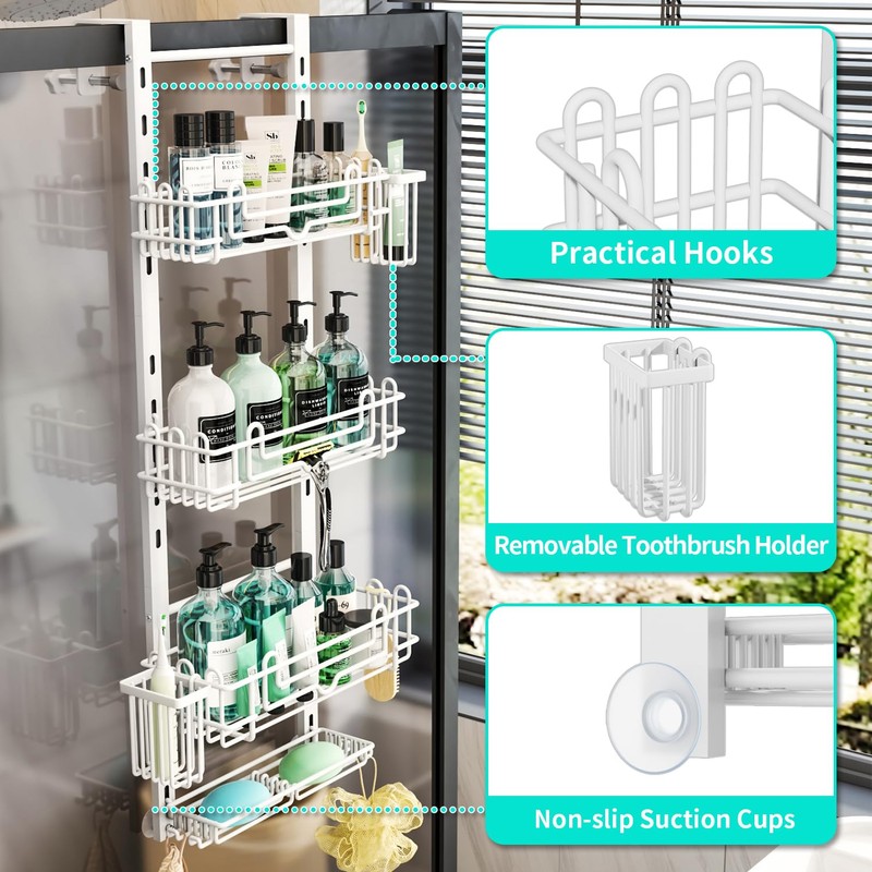 HapiRm 4 Tier Over the Door Shower Caddy, Hanging Shower
