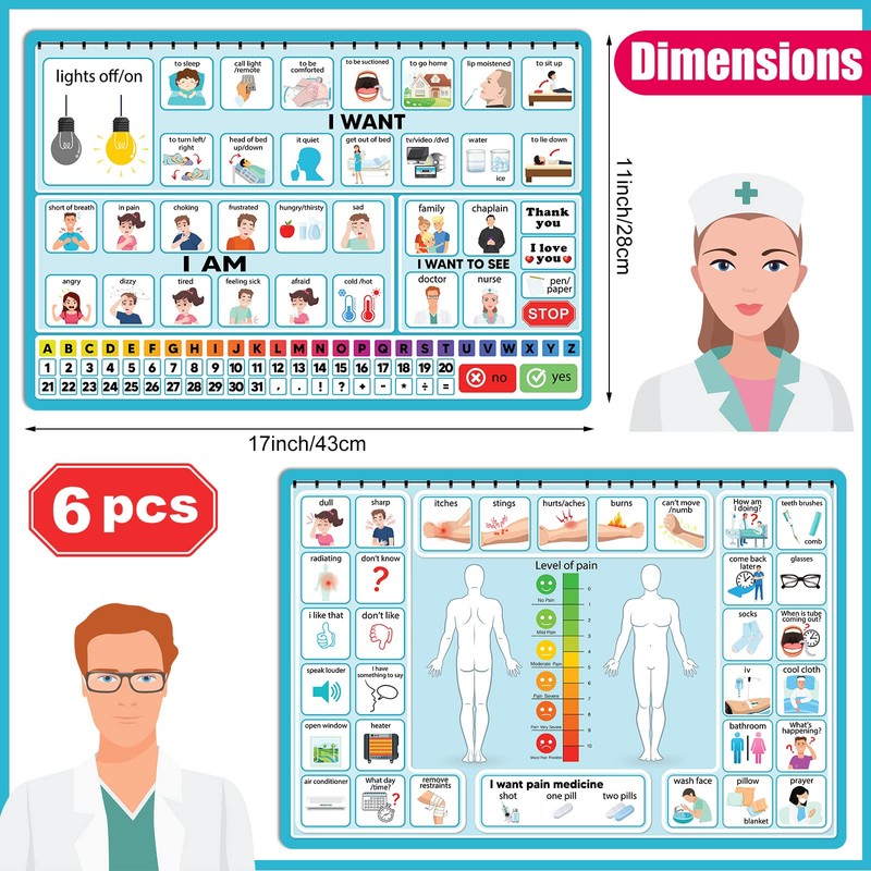 6 Pcs Communication Board for Nonverbal Adults Aphasia Colorful Picture