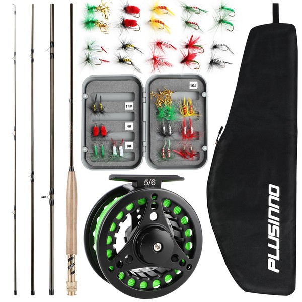 PLUSINNO Fly Fishing Rod and Reel Combo, 4 Piece Lightweight