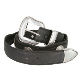 Oregon Trail Coin Conchos Western Leather Scalloped Belt Black 34