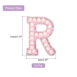 sourcing map 10Pcs Iron on Letters Patches, Letter R Rhinestone Pearl Alphabet Applique English Letter Sew on Patch for DIY Clothing Hat Bag, White Pink