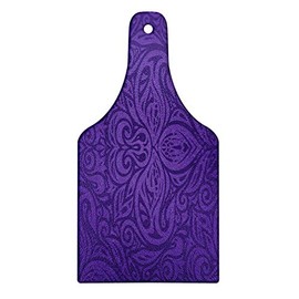 Ambesonne Dark Purple Cutting Board, Floral Motifs Print in a Vintage Style Fine Art Strokes and Curves Ornamental, Decorative Tempered Glass Cutting and Serving Board, Wine Bottle Shape, Dark Indigo