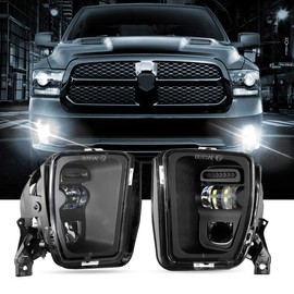 Auxbeam LED Fog Lights DOT Approved Replacement for Dodge Ram 1500 2013 2014 2015 2016 2017 2018, Bumper Driving LED Fog Lamps for Ram 2013-2018, w/Adjustable Light Source, 2 Pcs Black