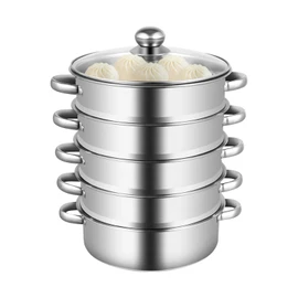 5-Tier Stainless Steel Steam Pot Cookware, 24cm/9.44inch Steamer Pot, Food Steamer for Cooking with Stackable Pan and Lid, 5-Tier Stackable Steamer Cookware, Vegetable Steamer Cooker for Steaming and Cooking