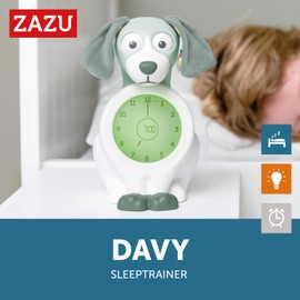 ZAZU Kids Davy Dog - Educational Alarm Clock & Sleep Trainer for Children, LED Children's Alarm Clock, Intelligent Sleep & Wake, Girls & Boys (Green)